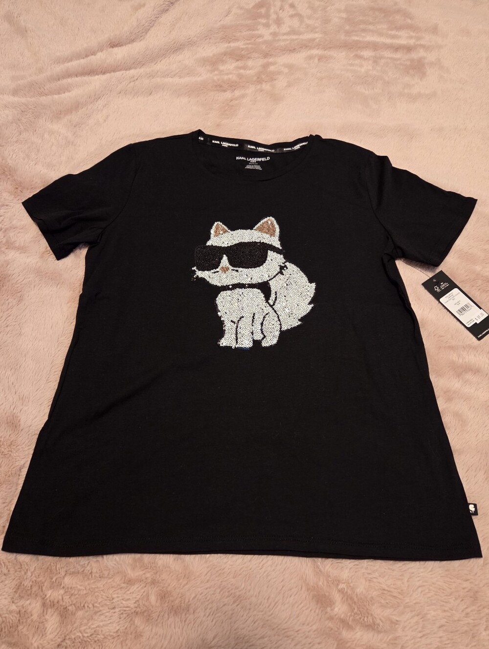 Karl Lagerfield Paris Women's Sequin Choupette Crewneck T-Shirt NWT